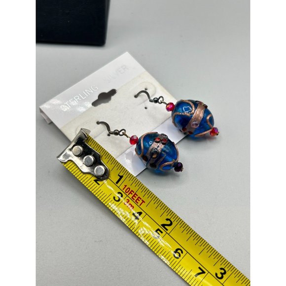 Vintage Italian Wedding Cake Art Glass Beaded Earrings Dangles Sterling Hooks - Picture 5 of 5